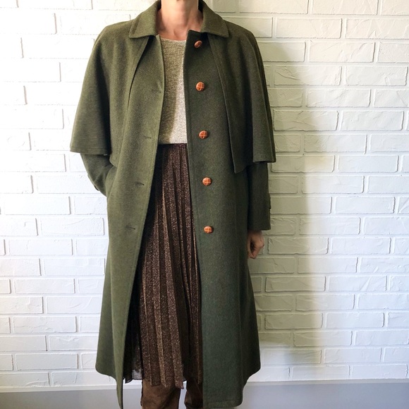 Vintage Jackets & Blazers - Rare vintage authentic Austrian Tyrol Loden wool alpaca cape jacket long coat 10